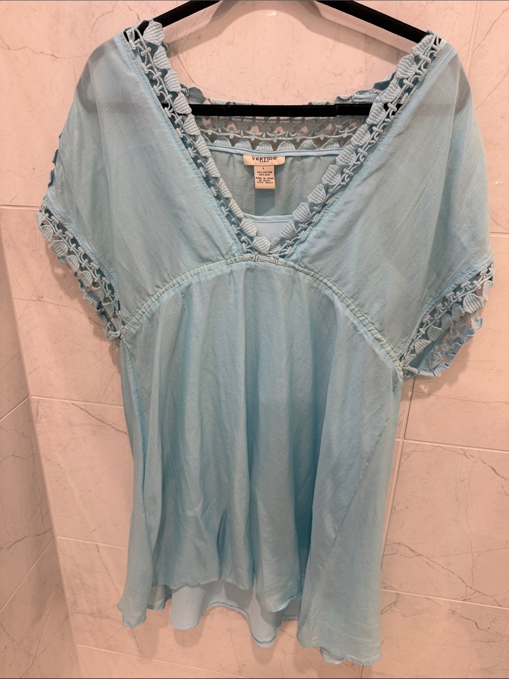Vertigo Paris Pale Blue Crochet-Trim Mini Dress